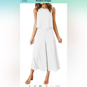 Summer 2 Piece Outfits Round Neck Crop Basic Top Cropped Wide Leg Pants Set